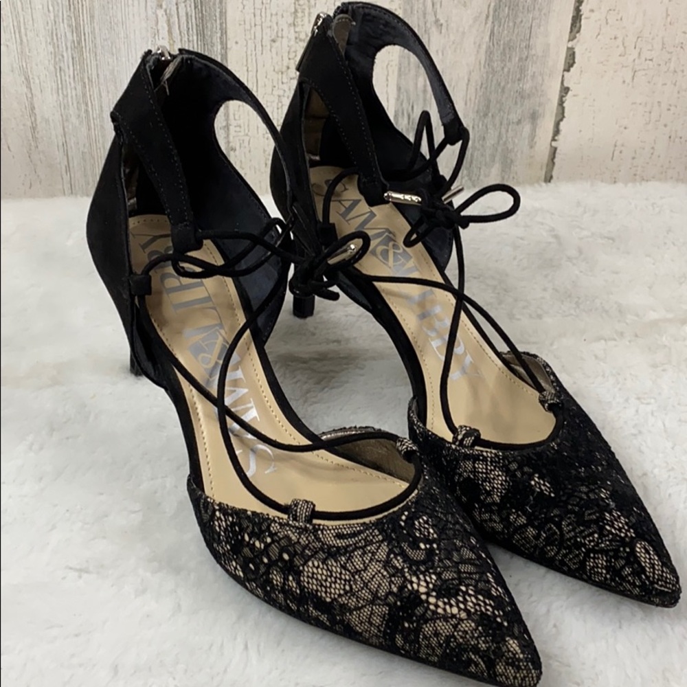 Sam & Libby Sexy Black Lace Up Heels Size 9